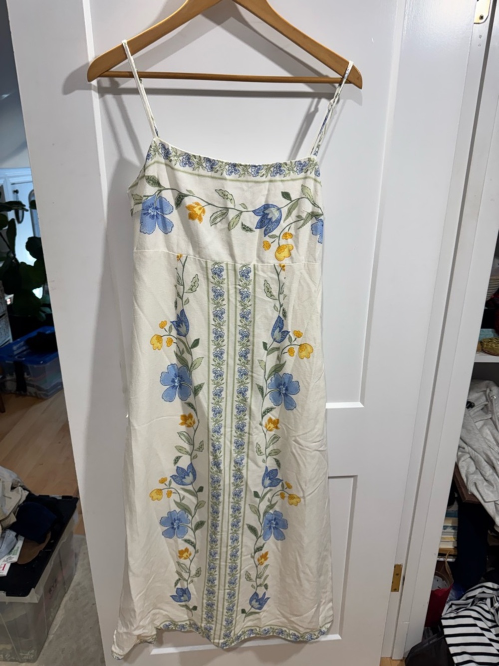 Summer Floral Sundress with Blue & Yellow Embroidery